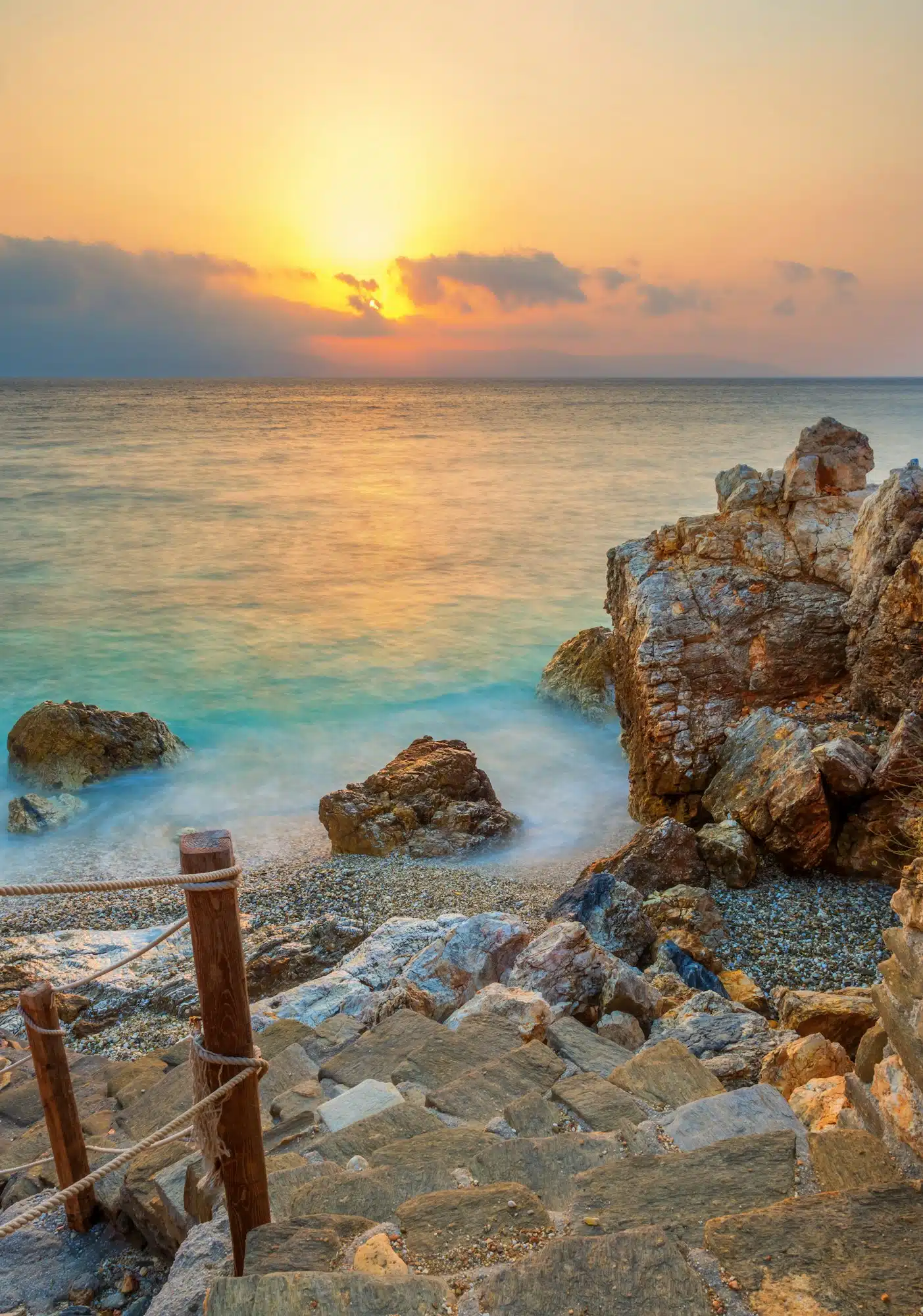 Piso Livadi beach on Paros island at sunrise