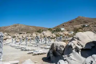 Granite rocks formations at Kolymbithres village sandy beach at Paros island Cyclades Greece.