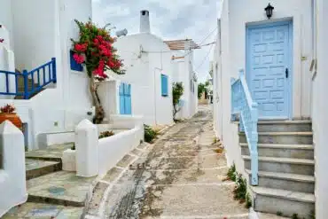 Picturesque Naousa town street on Paros island, Greece